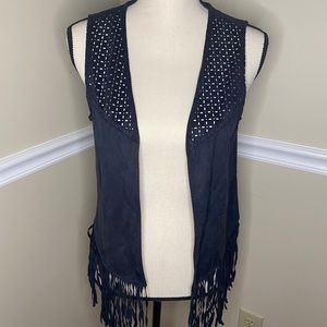 Mossimo black faux suede washable fringe vest